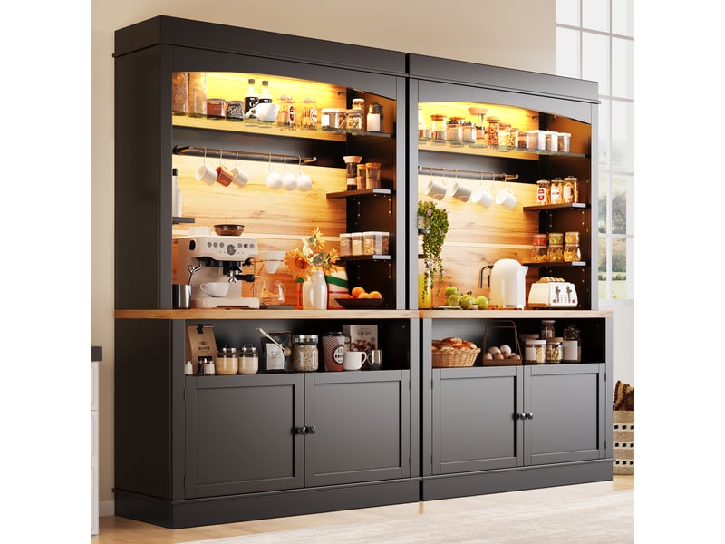  Lot de 2 buffet de cuisine 4 portes 0 tiroir - 214 cm noir led mdf buffet de cuisine noir - Conforama B