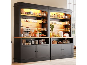 Lot de 2 buffet de cuisine 4 portes 0 tiroir - 214 cm noir led mdf