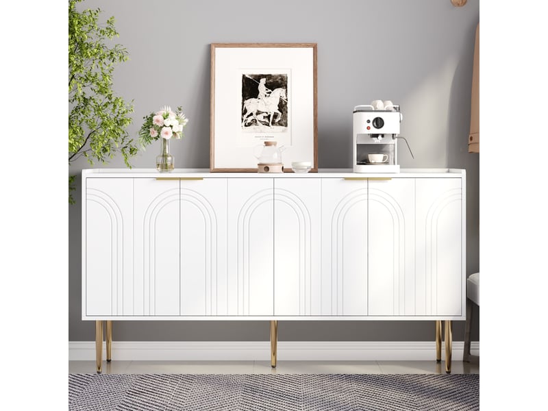 Buffet 140x38x75 cm, grand meuble de rangement pour entrée ou salon, 4 portes avec miroir dépoli et rangements  - Conforama R
