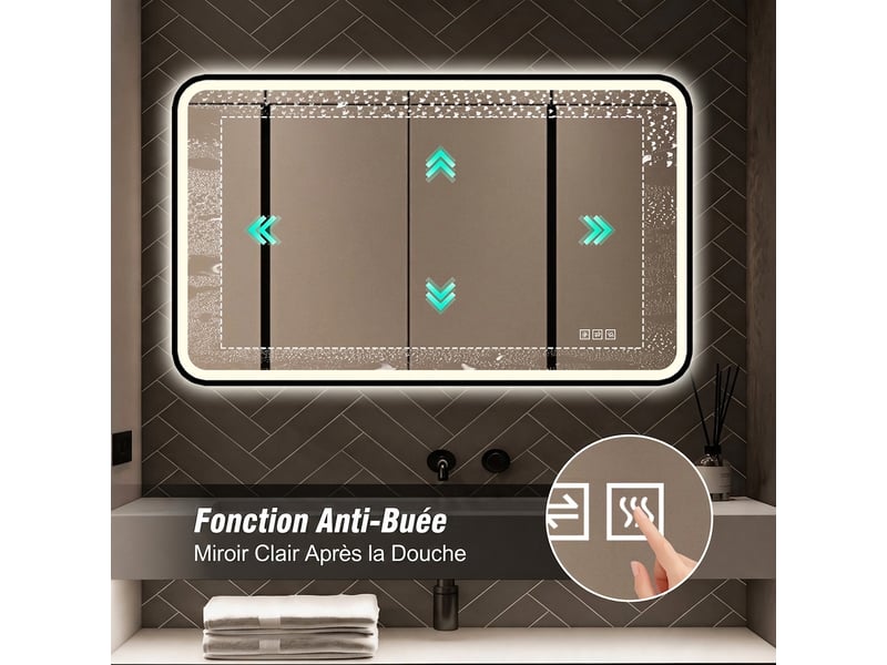  Miroir de salle de bain led 70x90 cadre aluminium noir anti-buée  - Conforama E