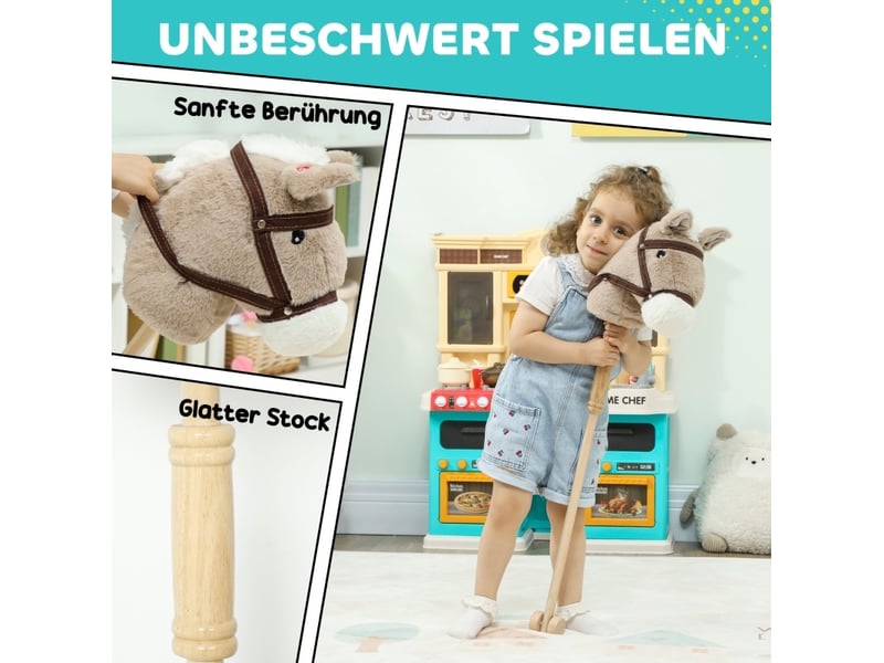  Cheval bâton enfant à roulettes et sons 95 x 25 x 27 cm gris en polyester, jeu d'imitation dès 24 mois  - Conforama D