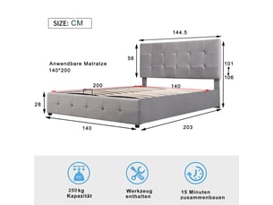 Lit simple 140x200 cm    coloris gris