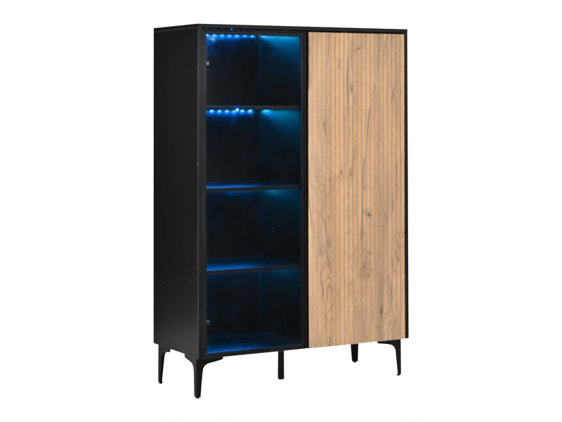  Vitrine 90x40x135 cm mdf noir et bois naturel avec 2 portes et led rgb  - Conforama D