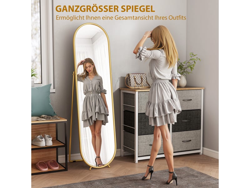  Miroir sur pied ovale avec cadre en métal doré 50 x 180 cm  - Conforama D