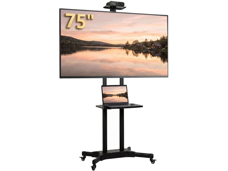  Support tv sur roulettes réglable en hauteur métal avec étagères 85,3x64,8x189 cm  - Conforama A