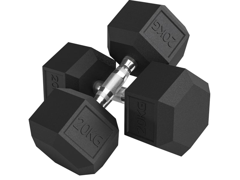 Haltères hexagonaux 2 x 20 kg en fonte noire avec poignées moletées, pour entraînement de force à domicile  - Conforama A