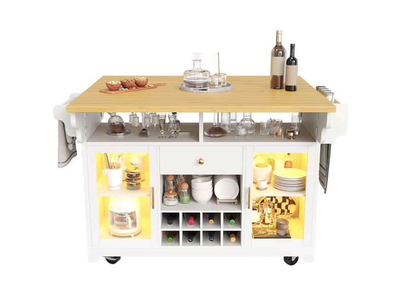Desserte de cuisine 120x80x95 cm avec plateaux rabattables et led coloris blanc - Conforama A