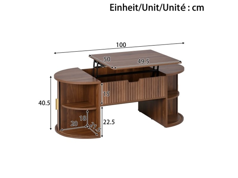  Ensemble salon 3 pièces: table basse relevable, meuble tv, buffet à portes coulissantes – pieds bois, poignées dorées  - Conforama C