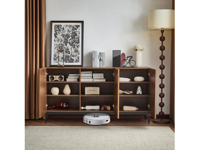  Buffet et enfilade avec 3 portes et 2 étagères réglables, design 3d ondulé, pour salon et salle à manger, en mdf, naturel, 150 × 40 × 80 cm  - Conforama C