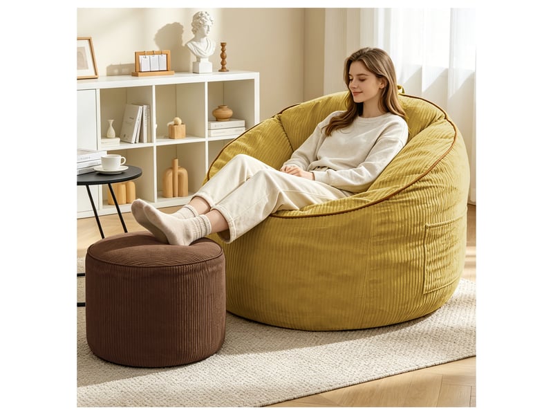  Fauteuil poire ergonomique incurvé avec pouf cylindrique et poche amovible  - Conforama B