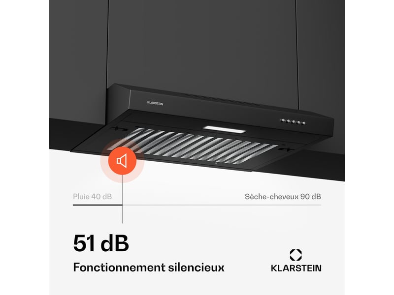 Klarstein slimvent 60 hotte aspirante casquette pour de l'air frais en cuisine design compact noir  - Conforama E