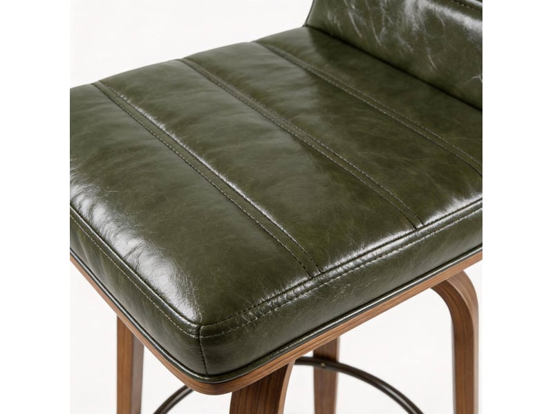  Lot de 2 tabourets de bar pivotants 48x40x90 cm polyuréthane, pieds et repose-pieds, bois,  couleur vert, design vintage  - Conforama E