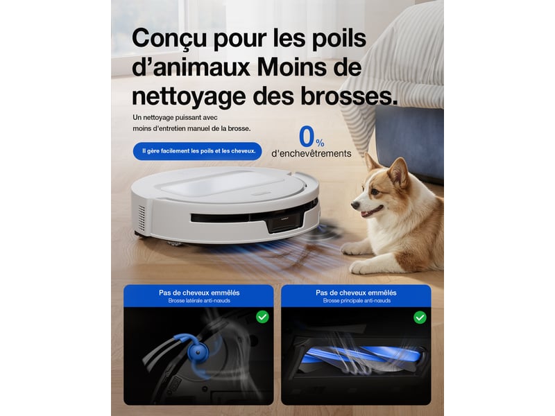  ECOVACS DEEBOT T90 Max Omni Robot Aspirateur Laveur, 30000Pa, OZMO Roller 3.0, ZeroTangle 4.0 30kPa,Version Améliorée du T50 - Conforama E