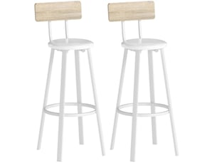 Lot de 2 tabourets de bar bicolores avec dossier, assise rembourrée et repose-pieds, style industriel moderne