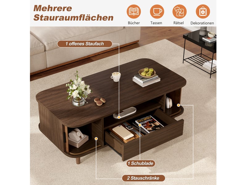  Table basse 100x50x35 cm avec 1 tiroir et 2 portes coulissantes coloris noyer  - Conforama D