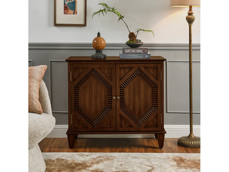  Buffet 96.52x47.96x21.29 cm avec étagère réglable en bois et mdf coloris noyer  - Conforama D