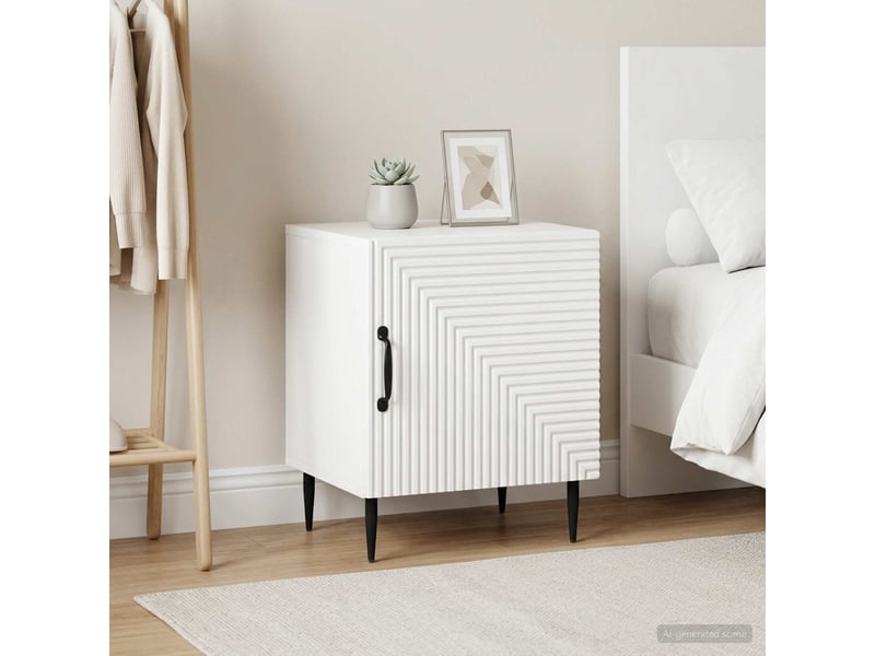  Vidaxl table chevet blanc brillant 2 portes métal meuble rangement 43x34.5x50cm salon chambre  - Conforama D