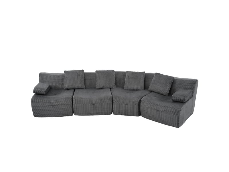  Canapé modulaire 4 places, modules combinables, sans montage, haute résilience, charge 400 kg, 65x90x311cm, velours côtelé, gris  - Conforama A