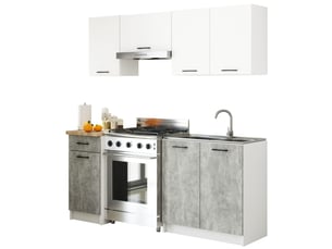 Ensemble de cuisine akord oliwia 1.8m blanc 180 cm 7 portes 1 tiroir façade béton 8 étagères 180x46x203 cm