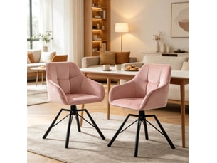 Chaise de salle à manger pivotante à 360° avec accoudoirs, lot de 2 en velours et métal rose
