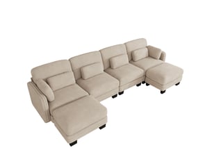 Canapé modulable tcqpz 4 places en u 330 x 143 x 88 cm chenille café clair avec 2 poufs