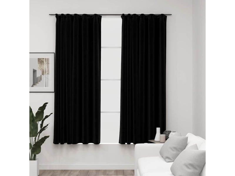  Lot de 2 rideaux occultants, rideaux black-out aspect lin avec crochets noir 140x175cm cf44515  - Conforama B