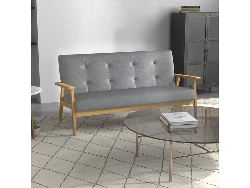 Canapé 3 places 154,5, canapé scandinave avec dossier capitonné, gris, assise rembourrée et accoudoirs - Conforama D