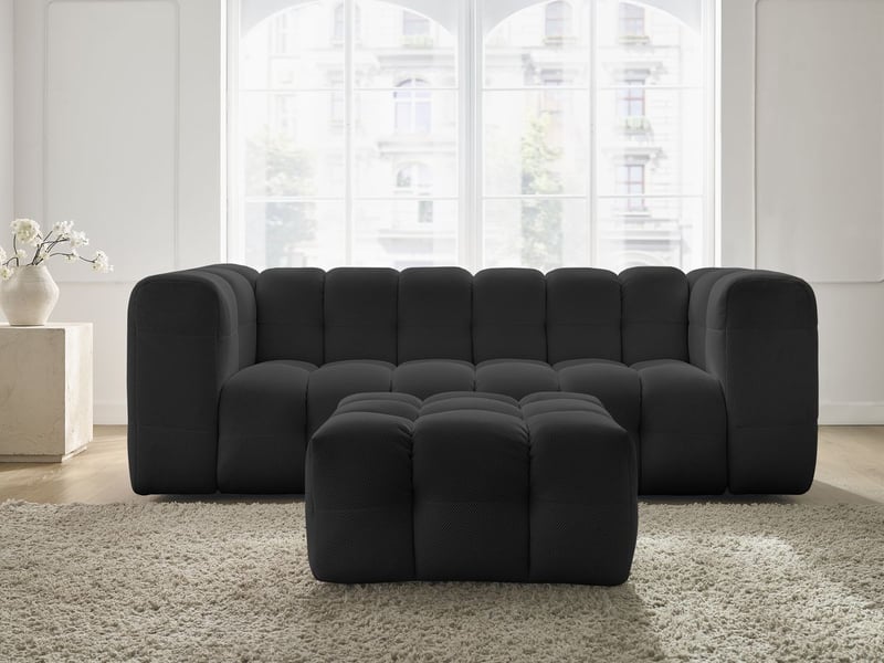 Bobochic canapé droit fixe 3 places cloud tissu mesh avec pouf noir CLOUD - Conforama D