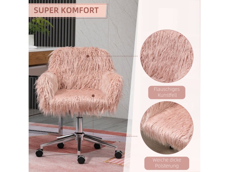  Chaise de bureau ergonomique réglable en hauteur, fausse fourrure rose et argentée  - Conforama B