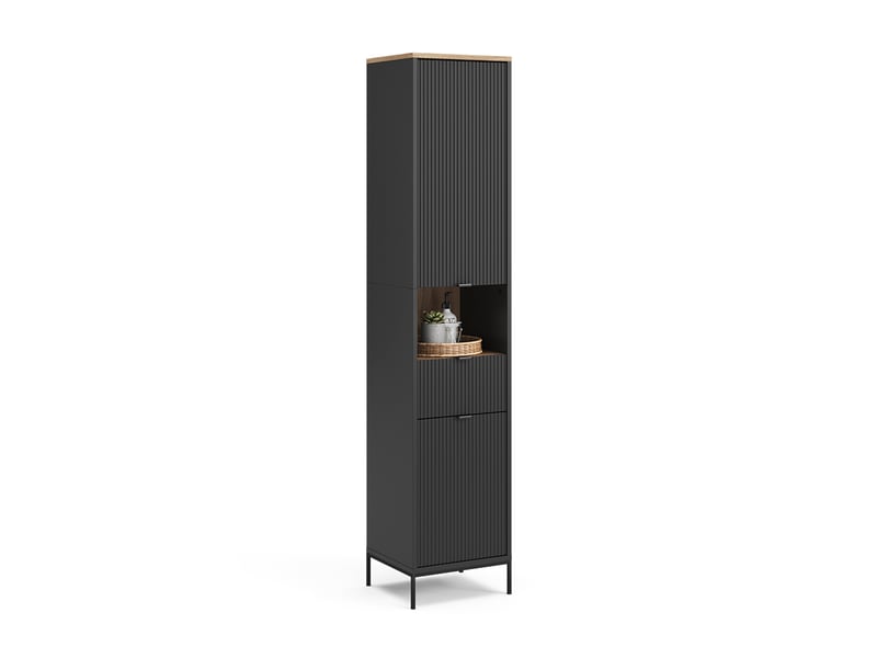  Vicco meuble salle de bain, noirchêne viking, 40x190cm avec des portes et un tiroir  - Conforama E