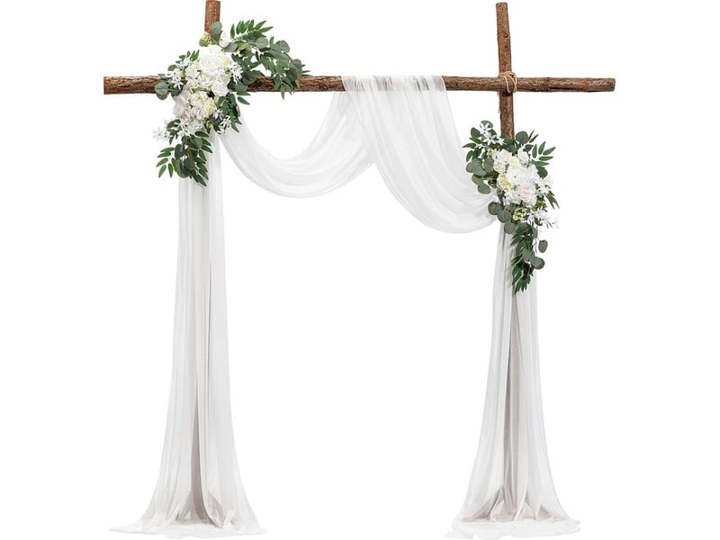  Mophorn kit de fleurs artificielles pour arche de mariage, arche de mariage blanche avec rideaux, 2 compositions florales, 1 rideau transparent  - Conforama A