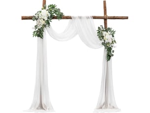 Mophorn kit de fleurs artificielles pour arche de mariage, arche de mariage blanche avec rideaux, 2 compositions florales, 1 rideau transparent