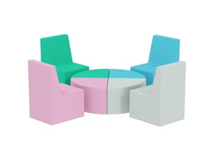 Parcours motricité bébé 8pcs, module motricité bébé mousse epe et housse en pu, design table et chaises, multicolore