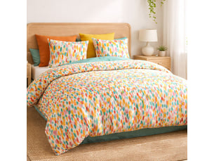 Parure housse de couette 260x240cm + 2 taies motif graphique multicolore 100% coton - miliano