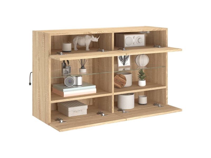  Meuble tv - banc tv - meuble de rangement mural avec lumières led chêne sonoma 98,5x30x60,5 cm  - Conforama D