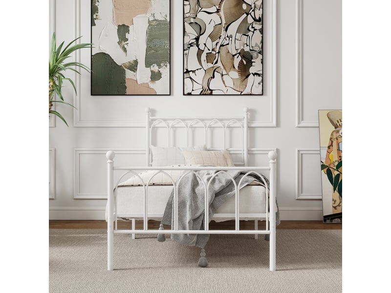  Lit simple 90 × 200 cm avec rangement sous le lit et structure en métal, sans matelas, blanc  - Conforama D