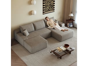 Canapé d’angle en l camel, 270 × 175 × 83 cm, configuration en l avec méridienne, espace de détente généreux, assise accueillante