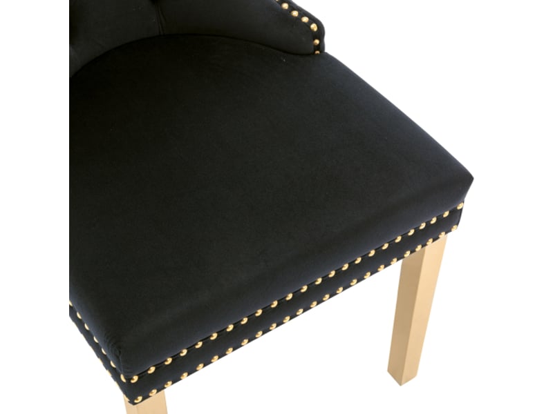 Lot de 2 chaises de salle à manger en velours avec heurtoir à l'arrière,garniture en tête de clou et pieds en acier inoxydable plaqué or,noir chaise noir - Conforama E