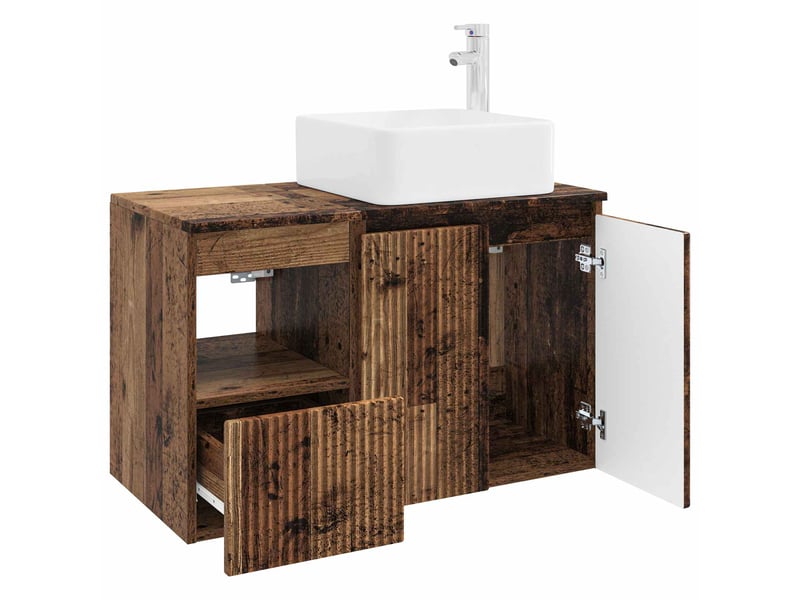  Ensemble de mobilier de salle de bain 2 pc bois ancien cf64034  - Conforama D