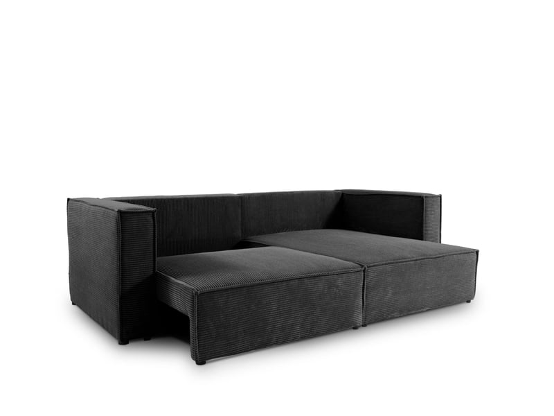  Canapé d'angle convertible en velours côtelé keymon noir  - Conforama D