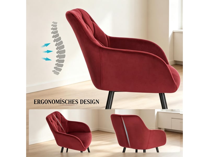 Chaise de salle à manger avec accoudoirs, chaise rembourrée confortable, chaise de détente, chaise fonctionnelle, rouge - Conforama R