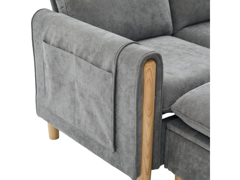  Canapé en u 4 places en chenille gris clair avec 2 poufs et rangement intégré sous les poufs  - Conforama W