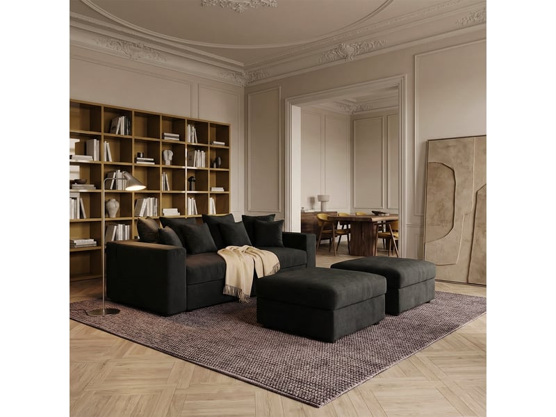  Canapé modulable déhoussable made in italy avec pouf et coussins cortina f - noir  - Conforama B