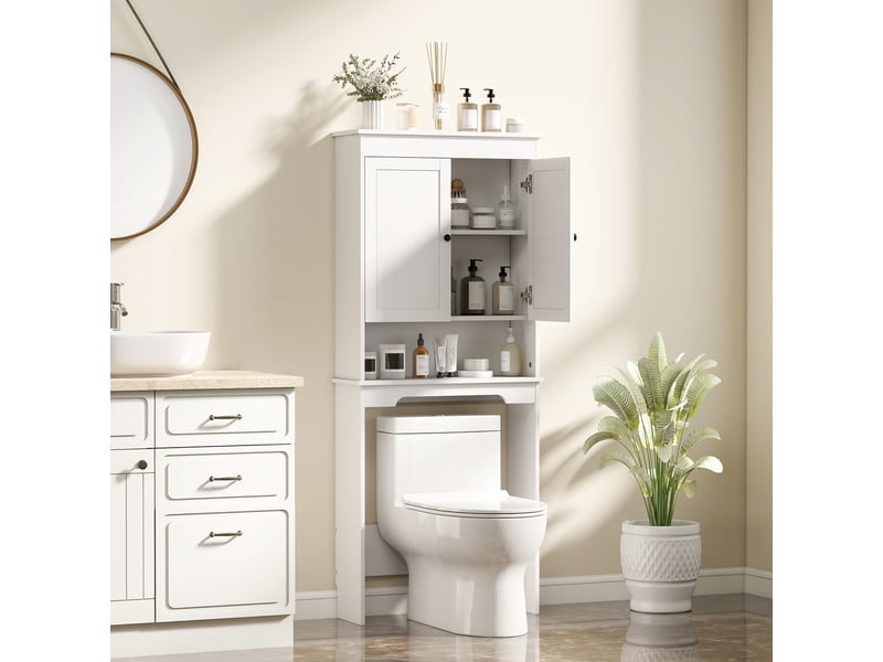  Meuble dessus wc blanc, rangement fermé et étagère ouverte, 65 x 22 x 161 cm  - Conforama C