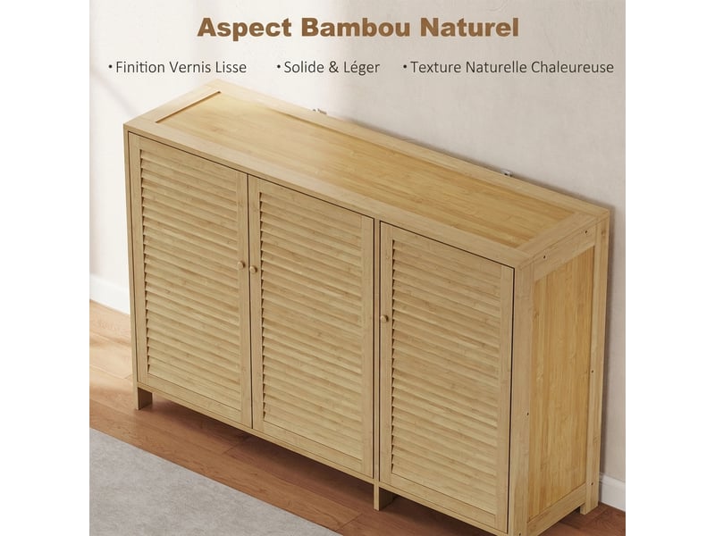  Meuble à chaussures 3 portes en bambou 18 paires 120 x 35 x 80 cm  - Conforama E