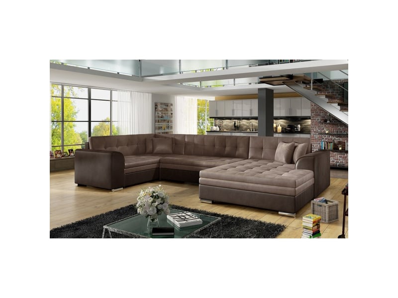  Canapé panoramique convertible caldero 5 places marron – angle droit  - Conforama E
