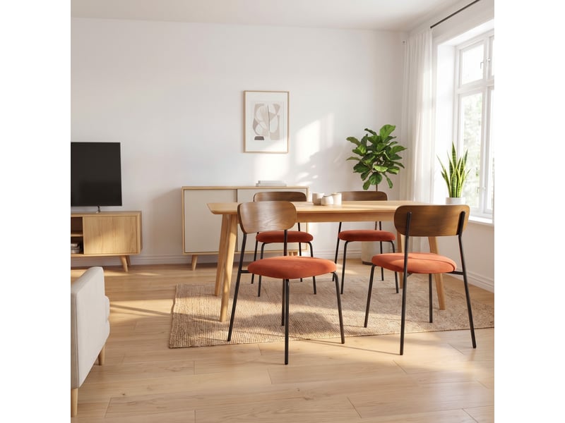  Lot de 4 chaises scandinaves velours côtelé terracotta placage frêne pieds métal noir - olivia OLIVIA - Conforama D