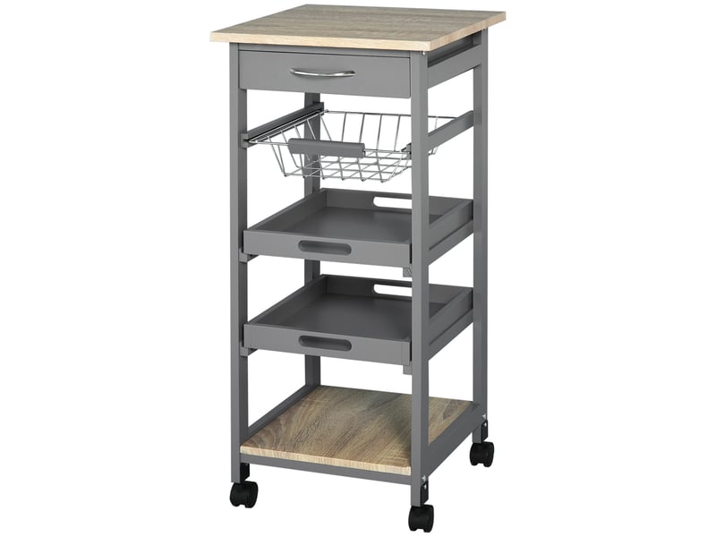  Desserte de cuisine à roulettes 2 plateaux amovibles mdf gris chêne 37 x 37 x 82 cm  - Conforama B