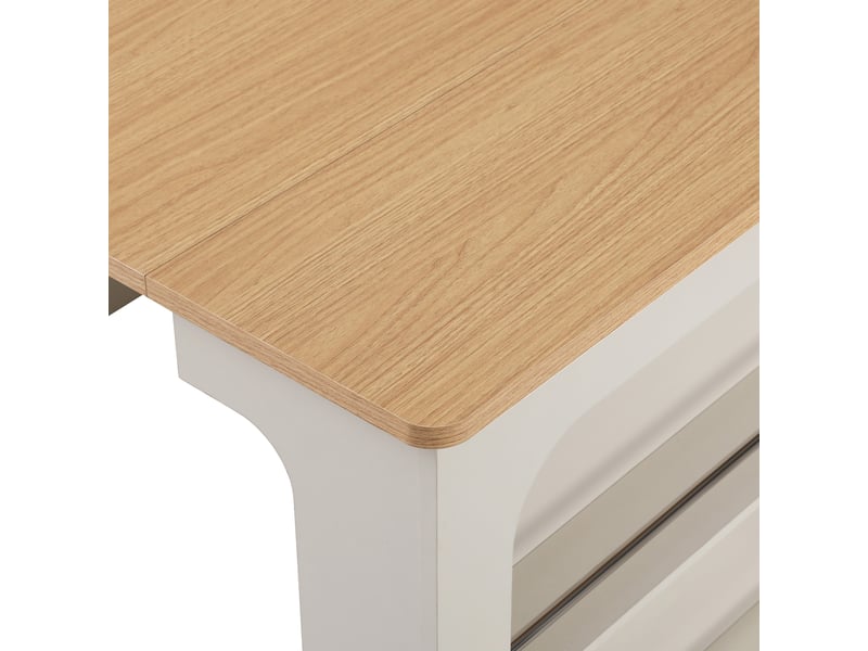 Îlot de cuisine, desserte extensible avec plateau amovible, multiprises et tiroirs, effet bois, mdf et verre, naturel et blanc - Conforama R