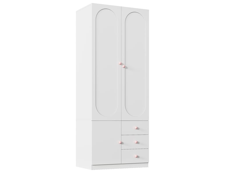Armoire 2 portes avec 3 tiroirs, penderie et étagères, poignées en céramique, pour chambre, blanc, 80 × 50 × 200 cm - Conforama A
